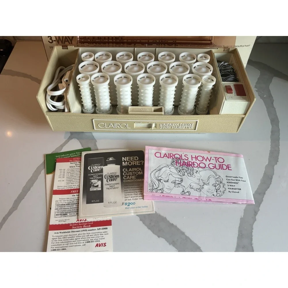 Vintage CLAIROL Kindness Deluxe 20 Hot Rollers 3-Way Hair Setter K-400S w/ Clips